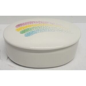 Teleflora Gift Vintage Ceramic Oval Trinket Box White Pastel Rainbow Korea